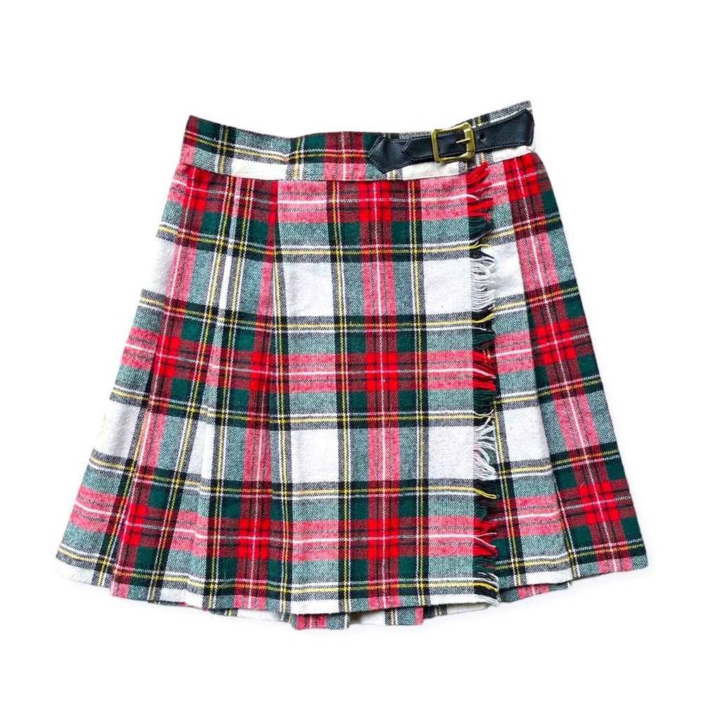 Vintage I. Magnin Girls Plaid Tartan Skirt Kilt, sz 6, Red Green White, Black